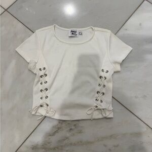 Princess Polly Cream Ribbed Top